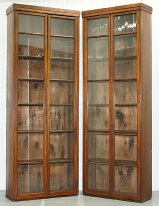 Edwardian Walnut Full Length 231cm Tall Library Exhibition Bookcases