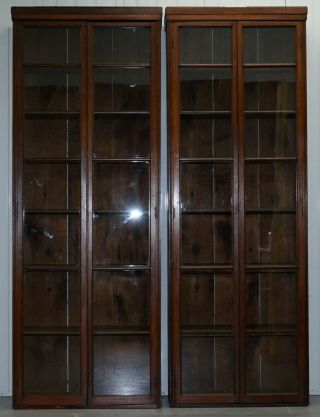 EDWARDIAN WALNUT FULL LENGTH 231CM TALL LIBRARY EXHIBITION BOOKCASES 2