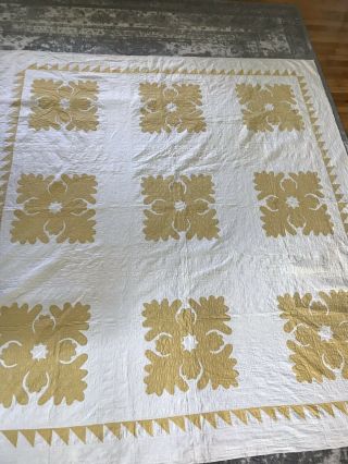 Vintage Expertly Hand Quilted Thin Wreath Gold APPLIQUÉ Quilt 76”X80” Farmhouse 2