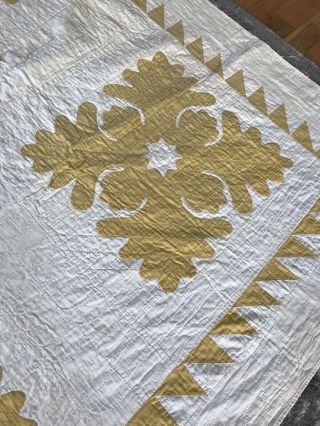 Vintage Expertly Hand Quilted Thin Wreath Gold APPLIQUÉ Quilt 76”X80” Farmhouse 5