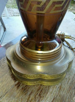 Stunning Murano chocolate/rootbeer glass lamps greek/roman scene 3