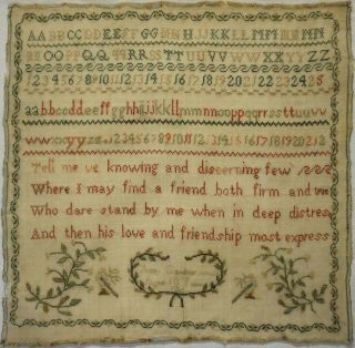 Early 19th Century " Friendship " Verse Sampler By Ann Gardner Aged 10 - 1826