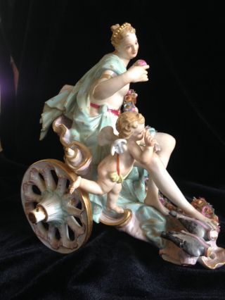 1880s Meissen - Venus w Apple & Cupid riding in a Glorious Open Shell Chariot 2