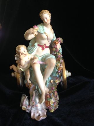 1880s Meissen - Venus w Apple & Cupid riding in a Glorious Open Shell Chariot 3