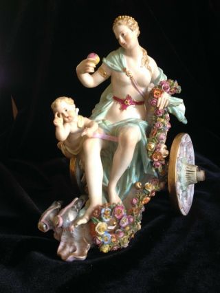 1880s Meissen - Venus w Apple & Cupid riding in a Glorious Open Shell Chariot 4