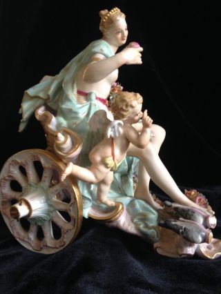 1880s Meissen - Venus w Apple & Cupid riding in a Glorious Open Shell Chariot 8