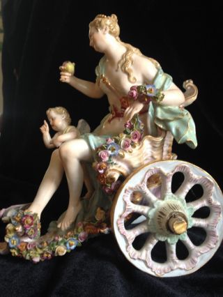 1880s Meissen - Venus w Apple & Cupid riding in a Glorious Open Shell Chariot 9