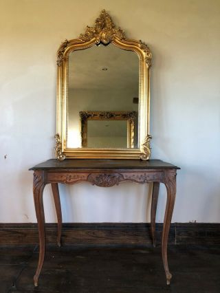 Antique Gold French Statement Over Mantle Scroll Table Top Arched Wall Mirror 10