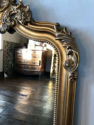 Antique Gold French Statement Over Mantle Scroll Table Top Arched Wall Mirror 5
