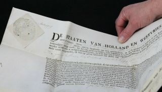 antique 18th C parchment document De Roo Alderwerelt,  wax Great Seal Holland 3