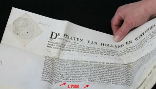 antique 18th C parchment document De Roo Alderwerelt,  wax Great Seal Holland 4