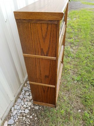 3 SECTION LEADED GLASS OAK WOOD LAWYER CABINET BARRISTER BOOKCASE VINTAGE STACK 5