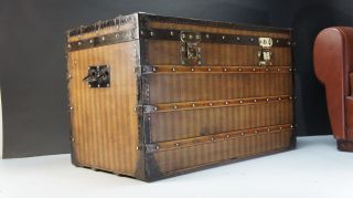 Stunning Louis Vuitton Rayee Striped Canvas Early Steamer Trunk