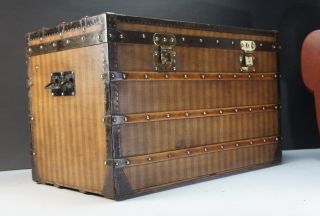 Stunning Louis Vuitton Rayee Striped Canvas Early Steamer Trunk 3
