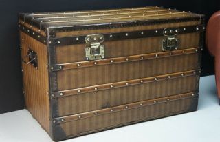 Stunning Louis Vuitton Rayee Striped Canvas Early Steamer Trunk 7