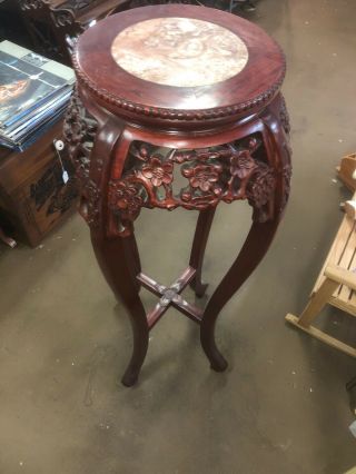 Hand - carved Chinese Rosewood and Marble Pedestal Table/Plant Stand 2