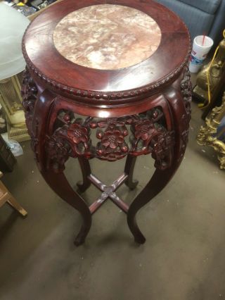 Hand - carved Chinese Rosewood and Marble Pedestal Table/Plant Stand 3