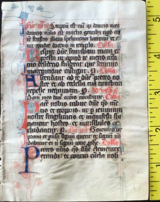 Medieval Ca.  1280 Manuscript Leaf From A Breviary,  Handpt.  Initials In Red&blue 1