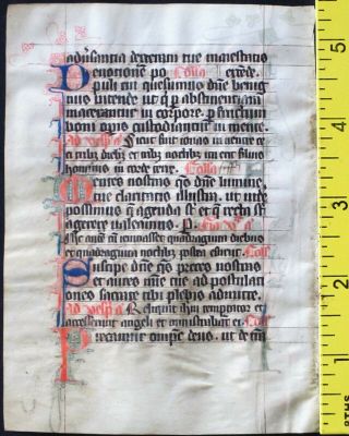 Medieval ca.  1280 manuscript leaf from a Breviary,  handpt.  initials in Red&Blue 1 2