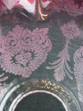 STUNNING CRANBERRY GLASS ACID ETCHED TULIP DUPLEX OIL LAMP SHADE 4 