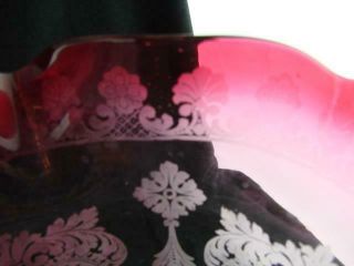 STUNNING CRANBERRY GLASS ACID ETCHED TULIP DUPLEX OIL LAMP SHADE 4 