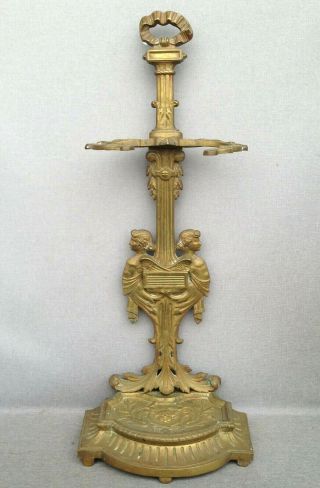 Big Antique French Napoleon Iii Umbrella Holder Fireplace Tool Rack Bronze Early