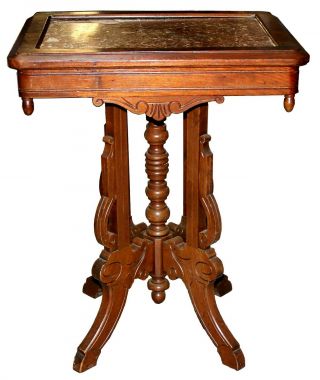 Antique American Victorian Eastlake Pink Granite Top Walnut Parlor Side Table