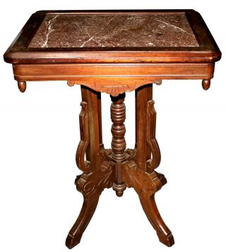 Antique American Victorian Eastlake Pink Granite Top Walnut Parlor Side Table 2