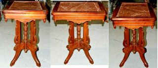 Antique American Victorian Eastlake Pink Granite Top Walnut Parlor Side Table 4