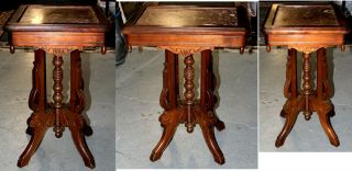 Antique American Victorian Eastlake Pink Granite Top Walnut Parlor Side Table 5