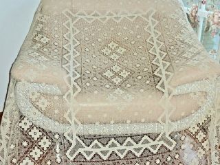 FABULOUS ANTIQUE HAND CRAFTED FILLET LACE LARGE TABLECLOTHS BEDSPREAD C 1930 ' S 3