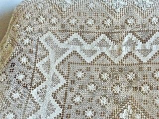 FABULOUS ANTIQUE HAND CRAFTED FILLET LACE LARGE TABLECLOTHS BEDSPREAD C 1930 ' S 9