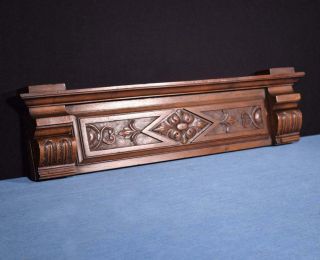 26 " French Antique Pediment/crest In Carved Walnut Wood Salvage