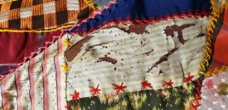 ANTIQUE CRAZY QUILT SILK VELVET FABRIC LATE 1800 ' S HAND STITCHED EMBROIDERED 12