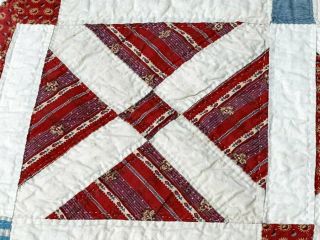 Americana c 1850s Turkey Red Prussian BLUE Quilt Antique Signed Maria 10