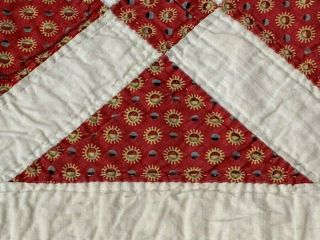 Americana c 1850s Turkey Red Prussian BLUE Quilt Antique Signed Maria 12