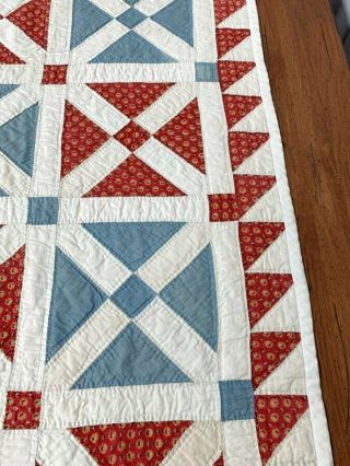 Americana C 1850s Turkey Red Prussian Blue Quilt Antique Signed Maria