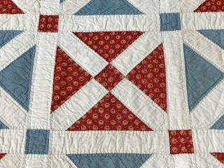 Americana c 1850s Turkey Red Prussian BLUE Quilt Antique Signed Maria 4