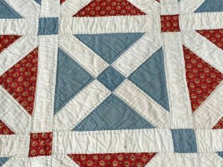 Americana c 1850s Turkey Red Prussian BLUE Quilt Antique Signed Maria 5