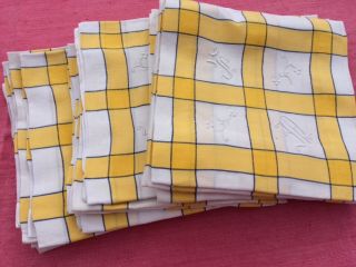 12 LOVELY VINTAGE FRENCH LINEN NAPKINS SERVIETTES & TABLECLOTH MONOGRAM T M 5