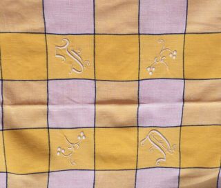 12 LOVELY VINTAGE FRENCH LINEN NAPKINS SERVIETTES & TABLECLOTH MONOGRAM T M 8