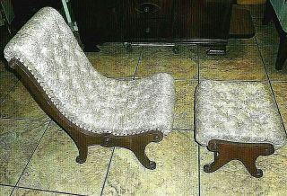 Mid - Century Japanese Silk Obi Slipper Chair W/footstool,  Cover - Flawless