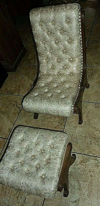 Mid - Century Japanese Silk Obi Slipper Chair w/Footstool,  Cover - FLAWLESS 3