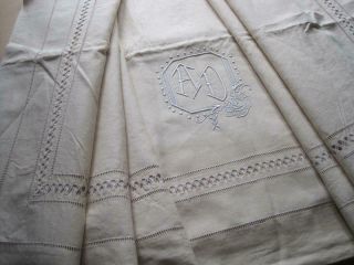 XL KING SIZE SUBLIME ANTIQUE FRENCH PURE LINEN SHEET WITH STUNNING DECORATION 2