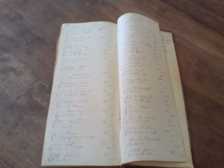 ANTIQUE 1870 ' S LEDGER FILLED W/ 126 VICTORIAN TRADE CARDS AND HANDWRITTEN NAMES 11