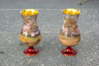 A Stunning Signed Antique Limoges Enamel Vases 19th / 20th century 2