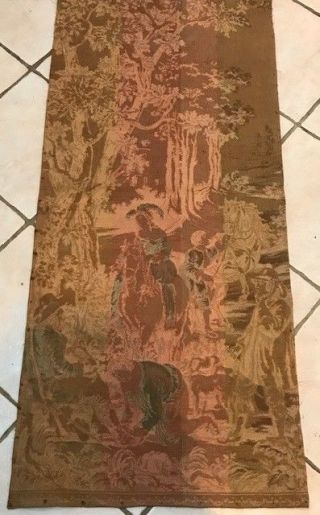 INTERESTING ANTIQUE FRENCH TAPESTRY PANEL HORSES DOGS FALCON c1900 12