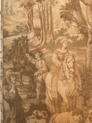INTERESTING ANTIQUE FRENCH TAPESTRY PANEL HORSES DOGS FALCON c1900 3