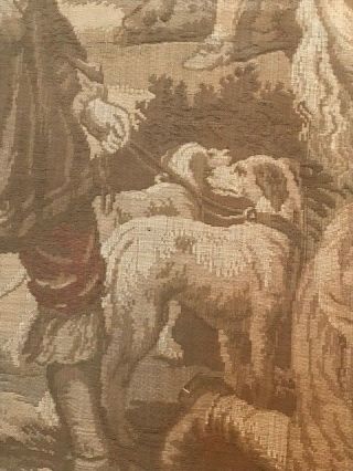 INTERESTING ANTIQUE FRENCH TAPESTRY PANEL HORSES DOGS FALCON c1900 6