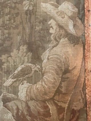 INTERESTING ANTIQUE FRENCH TAPESTRY PANEL HORSES DOGS FALCON c1900 8